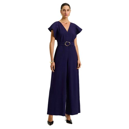 Veronika Maine Drapey Viscose Twill V Neck Jumpsuit